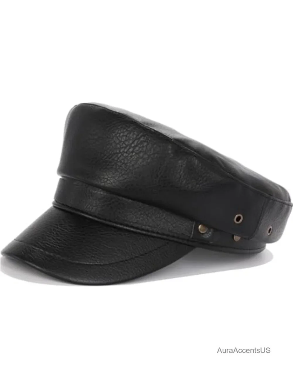 PU Leather Newsboy Cap Adjustable Faux Leather Hat Women Biker Baker Boy